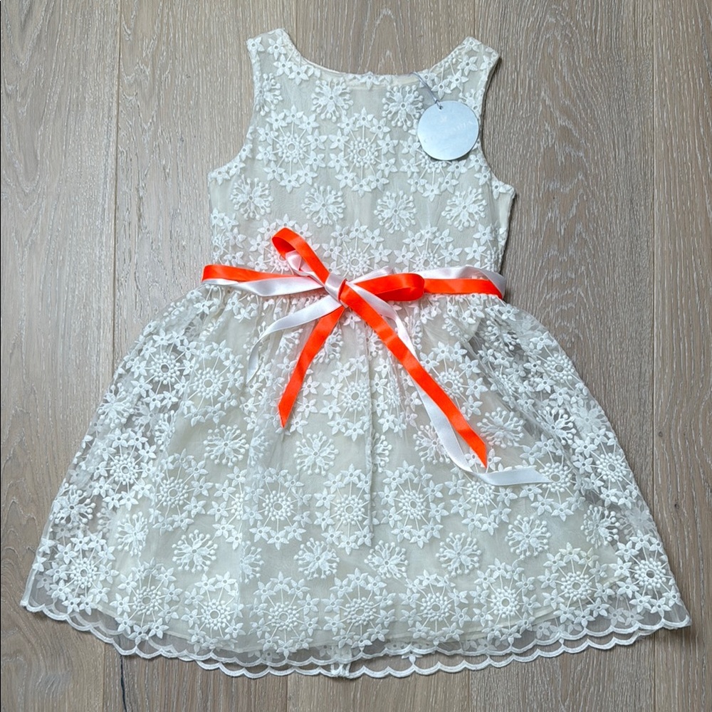 🆕 Floral Lace Kids Dress with Orange Ribbon